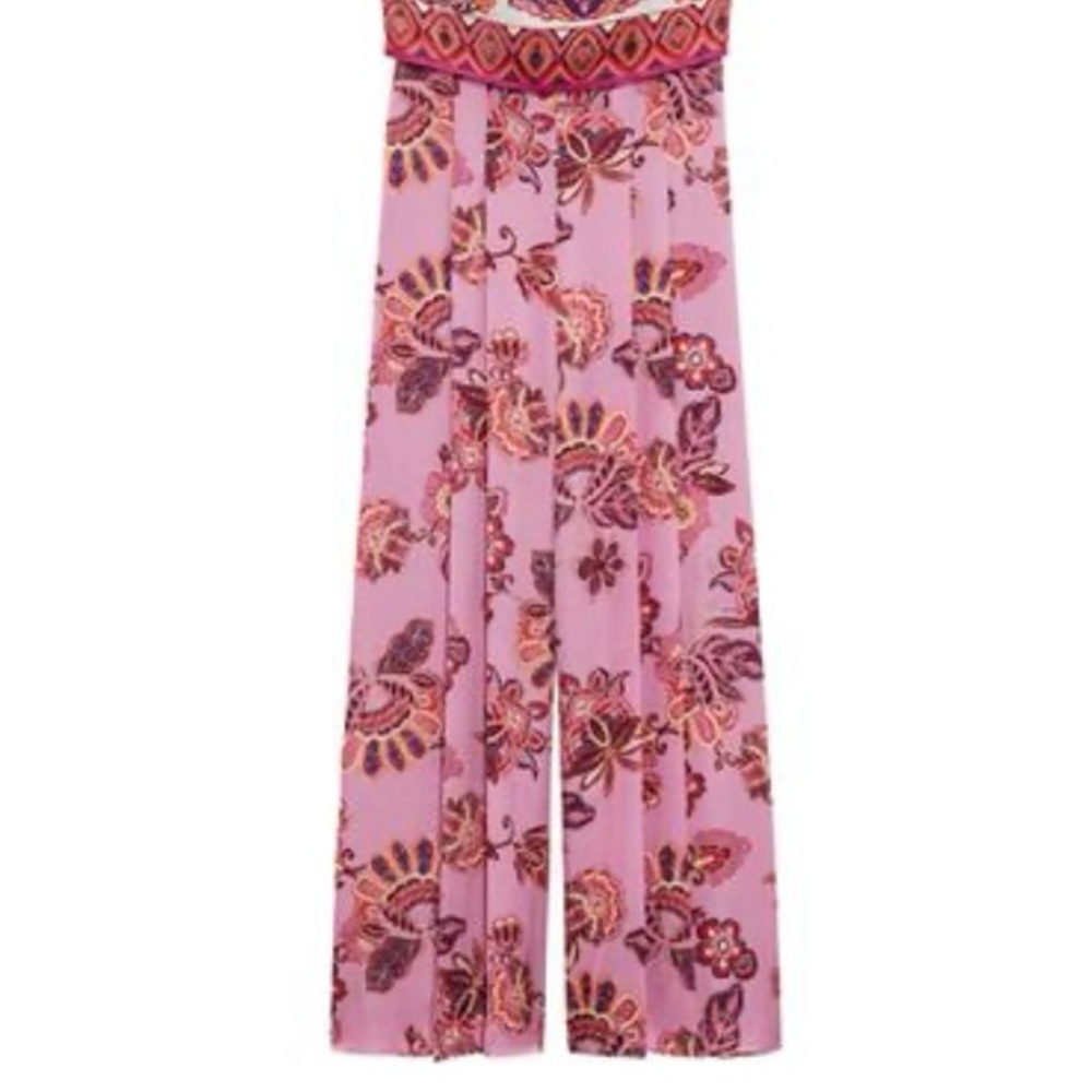 Zara Pink and Red Wide Leg Jumpsuit